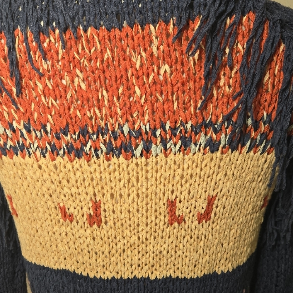 Maison Scotch Navy Blue Chunky Knit Cardigan Medium Boho Western Aztec Geometric - Picture 7 of 11